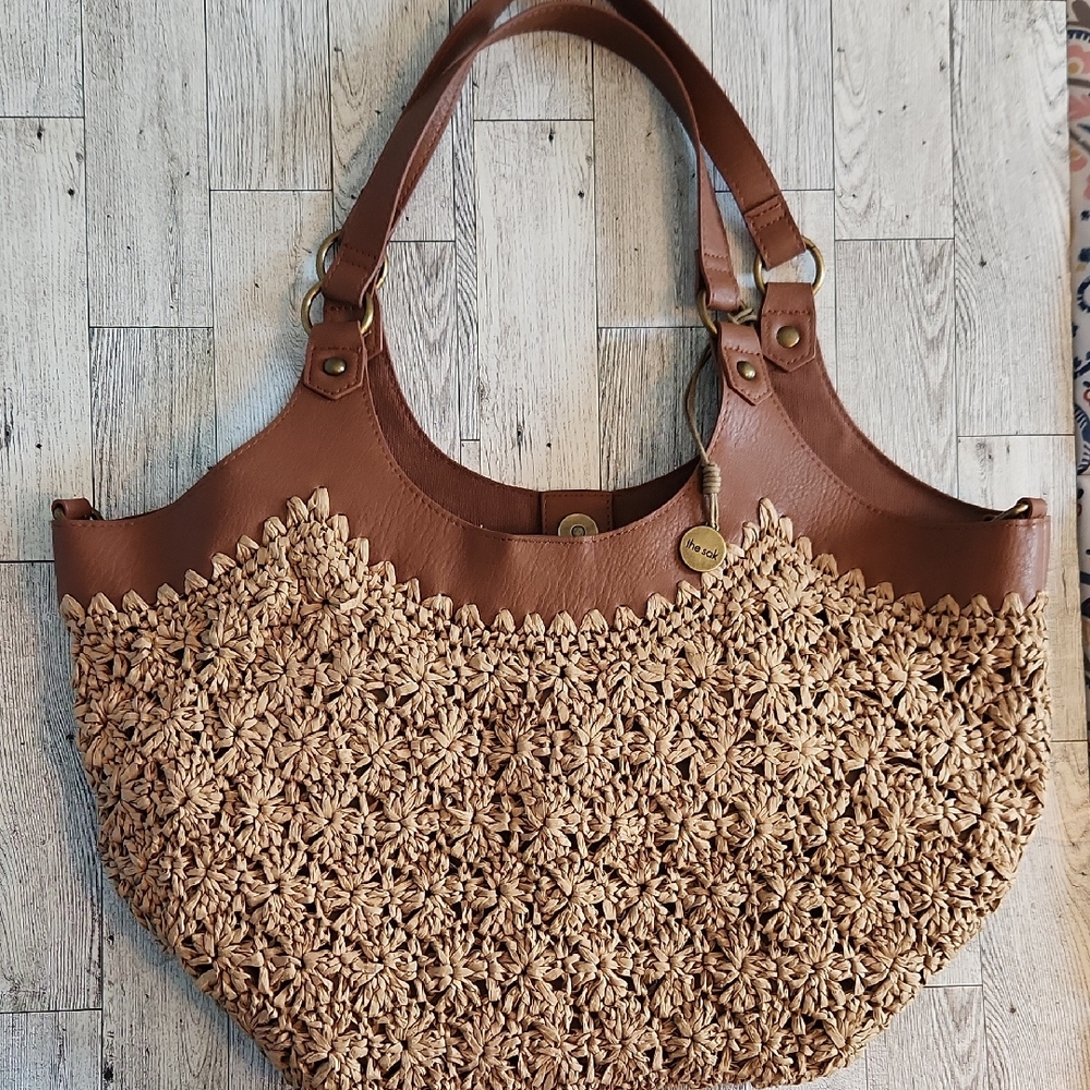 The Sak Brown Shoulder Bag with Crochet Design